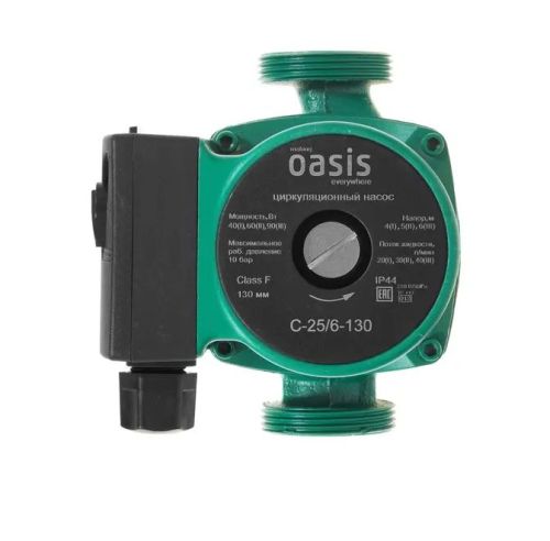 Насос циркуляционный для отопления Oasis C-25/6-130 с мокрым ротором, 90 Вт, напор 6 м, 40 л/мин, с накидными гайками