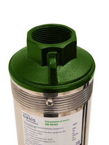 Насос для скважины Oasis SN 90/65 1000 Вт глубинный насос скважинный, погружной, центробежный, расход 90 л/мин, напор 65 м, размеры 100*726 мм