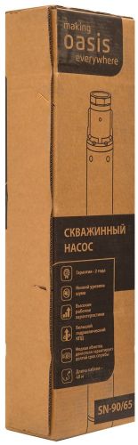 Насос для скважины Oasis SN 90/65 1000 Вт глубинный насос скважинный, погружной, центробежный, расход 90 л/мин, напор 65 м, размеры 100*726 мм