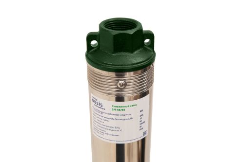 Насос для скважины Oasis SN-45/55 250 Вт глубинный насос скважинный, погружной, центробежный, расход 45 л/мин, напор 55 м, размеры 75*887 мм
