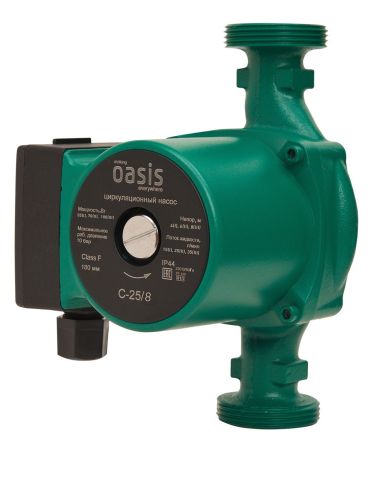 Насос циркуляционный для отопления Oasis C-25/8 с мокрым ротором, 100 Вт, напор 8 м, 35 л/мин, с накидными гайками