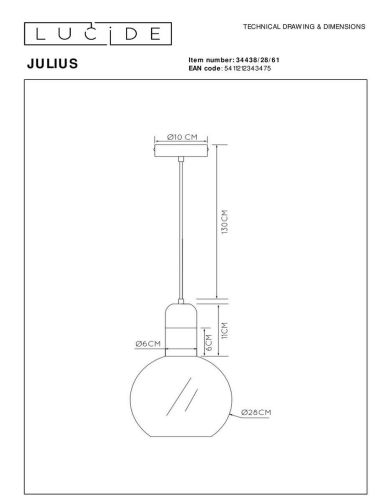 Подвесной светильник Lucide Julius 34438/28/61