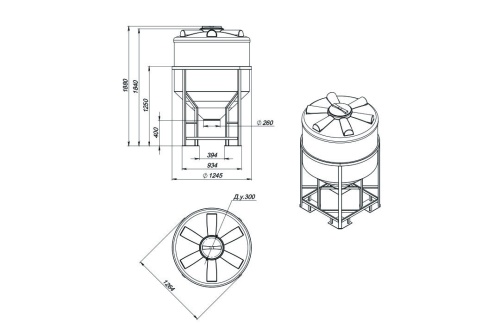 Емкость ФМ 1000л белая в обрешетке (1880х1245х1245)