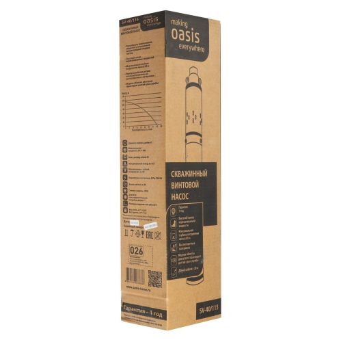 Насос скважинный винтовой Oasis SV-40/115 1100 Вт глубинный погружной, расход 40 л/мин, напор 115 м, размеры 95*577 мм